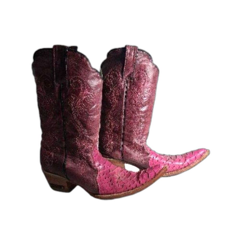 Bright Pink Leather Cowboy Boots - Size 8